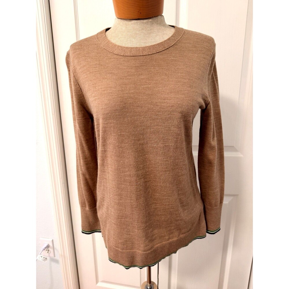 Banana Republic Womens Merino Wool Sweater XS Tan Classic Preppy Contrast Trim